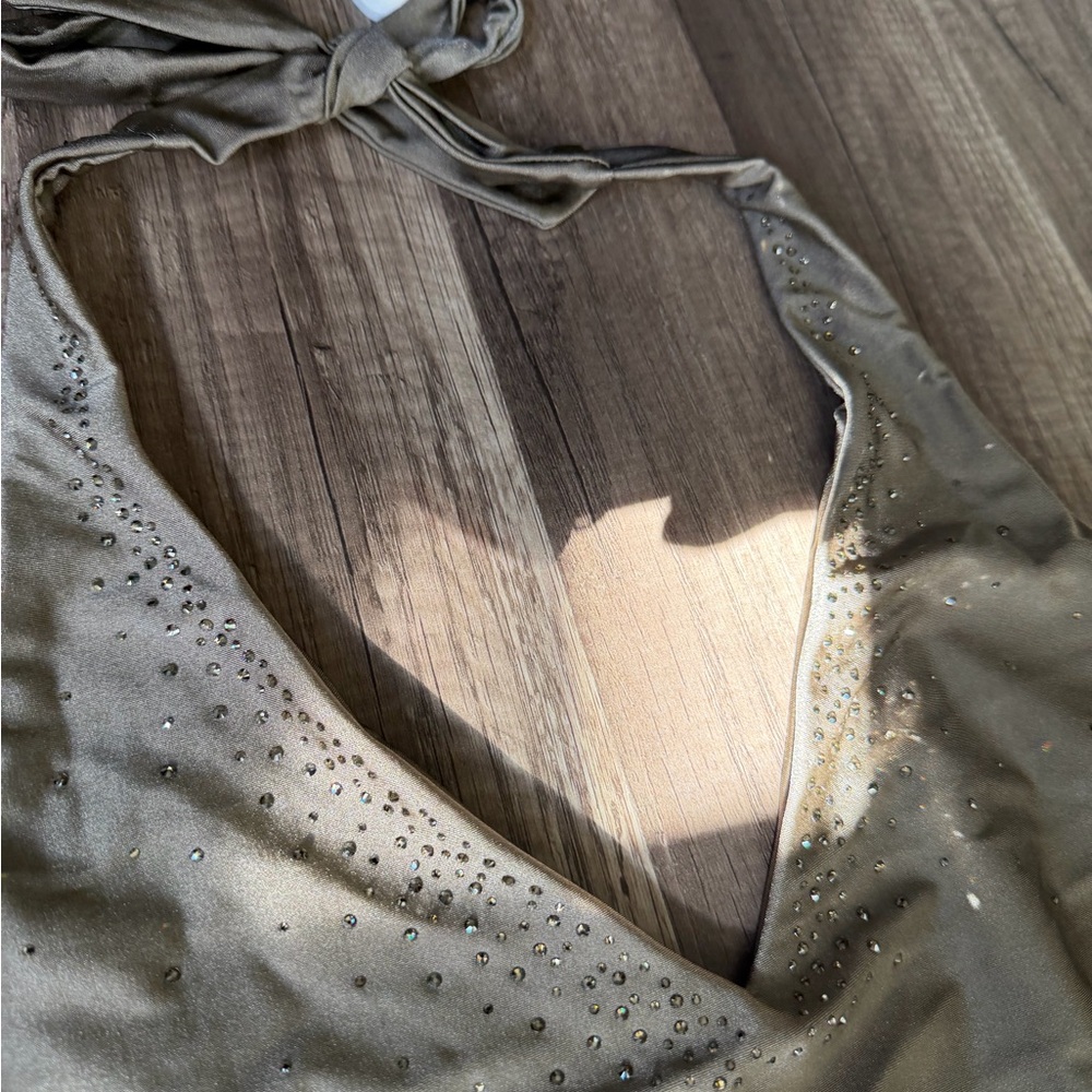 Bellissima Swimsuit NWT Swarovski Crystals Vneck One Piece Gray/Brown Wms Med - Picture 2 of 7
